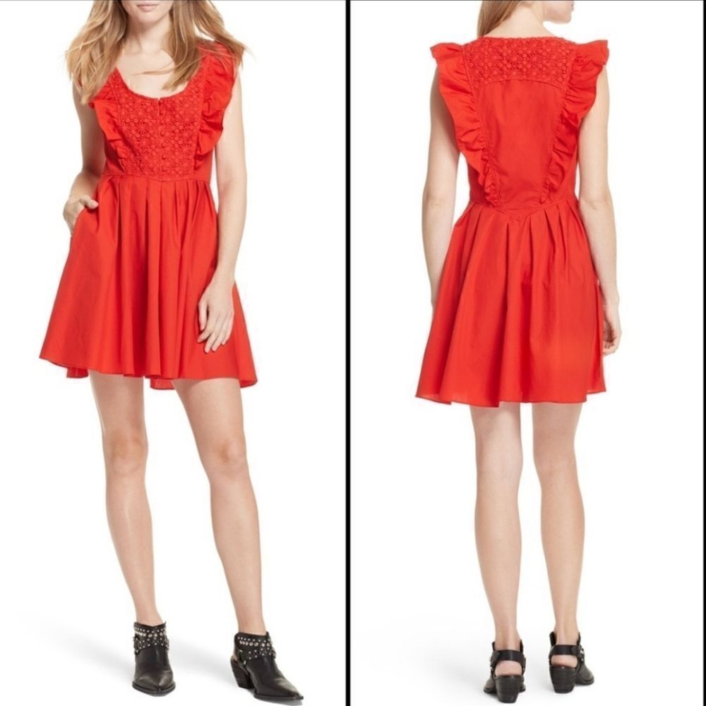 NWT Free People Half Moon Fit & Flare Mini Dress – Red XS